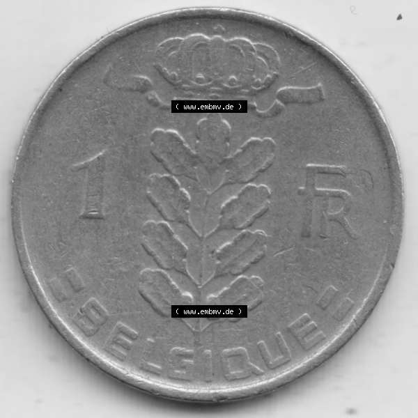 Grau bzw. s/w Münzen Belgien Umlaufmünze 1950-1988, 1 Francs-Franken 1958 Belgique. Vorderseite der alten belgischen Francs Umlaufmünze aus Belgien vor Einführung der Euromünzen... Sammlung Graustufen