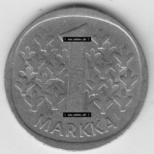 Grau bzw. s/w Münzen Finnland, SUOMI Umlaufmünze 1969-1993, 1 Markka 1971. Vorderseite der alten finnischen Umlaufmünze aus Finnland SUOMI zum katalogisieren und verwalten im Münzen-Katalog... Sammlung Graustufen