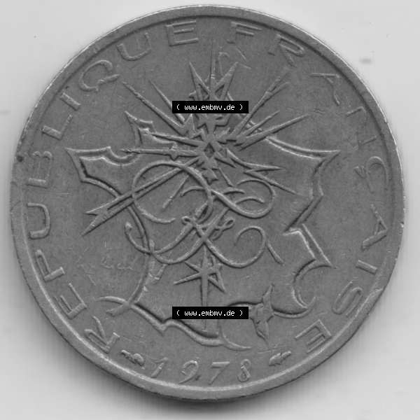 Grau bzw. s/w Münze Frankreich 1974-1987, 10 Franken-Francs 1978 I.. Rückseite der alten französischen Umlaufmünze aus Frankreich in der Francs-Währung zum katalogisieren... Sammlung Graustufen