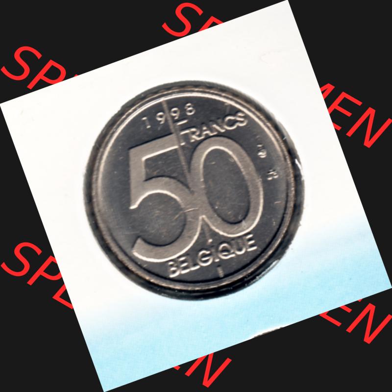 Münzen Belgien Umlaufmünze Münzsatz Sabena 1998, 50 Francs. Vorderseite der alten belgischen Francs Umlaufmünze aus Belgien vor Einführung der Euromünzen in Belgien... Sammlung