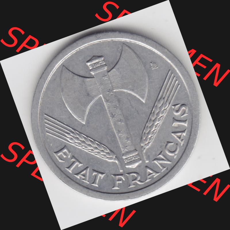 Münze Frankreich 1943-1944, 2 Francs, Franken 1943. Rückseite der alten französischen Umlaufmünze aus Frankreich in der Francs-Währung zum katalogisieren und... Sammlung