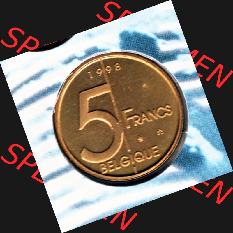 Münzen Belgien Umlaufmünze Münzsatz Sabena 1998, 5 Francs. Vorderseite der alten belgischen Francs Umlaufmünze aus Belgien vor Einführung der Euromünzen in Belgien... Sammlung