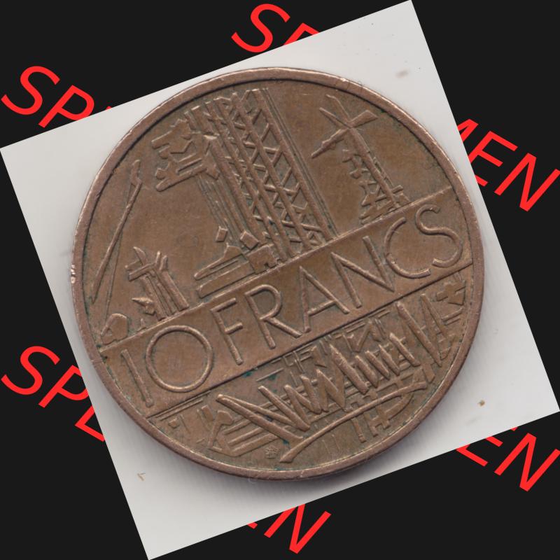Münze Frankreich 1974-1987, 10 Franken-Francs 1984. Vorderseite der alten französischen Umlaufmünze aus Frankreich in der Francs-Währung zum katalogisieren und verwalten... Sammlung