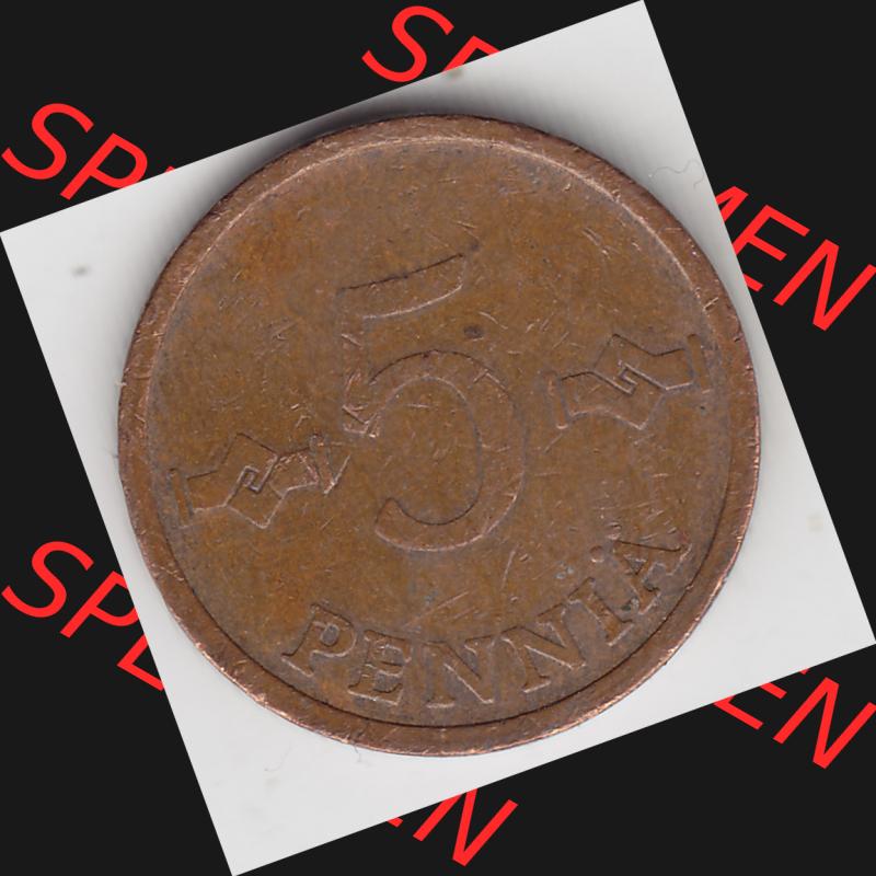 Münzen Finnland, SUOMI Umlaufmünze 1963-1977, 5 Penniä 1971. Vorderseite der alten finnischen Umlaufmünze aus Finnland SUOMI zum katalogisieren und verwalten im Münzen-Katalog... Sammlung