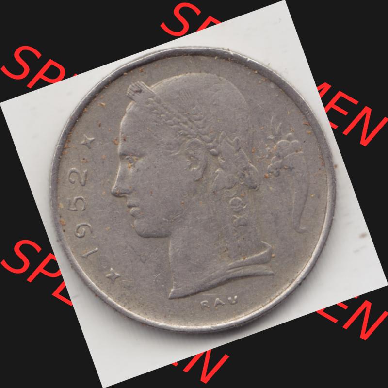 Münzen Belgien Umlaufmünze 1950-1988, 1 Francs-Franken 1952 Belgie. Rückseite der alten belgischen Francs Umlaufmünze aus Belgien vor Einführung der Euromünzen... Sammlung