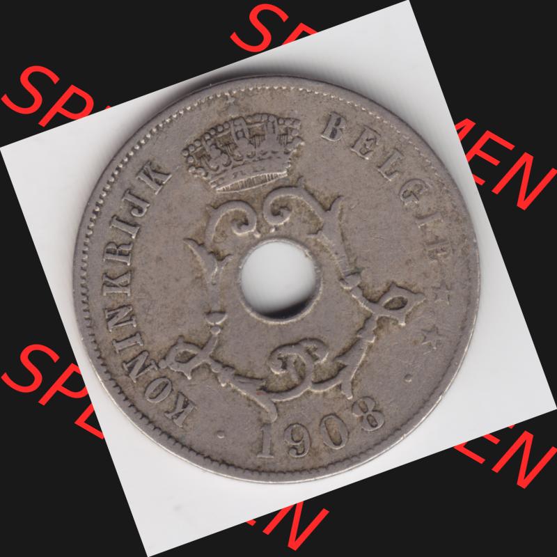 Münzen Belgien Umlaufmünze 1908-1909, 25 Cen, Centimes Koninkrijk Belgie. Rückseite der alten belgischen Francs Umlaufmünze aus Belgien vor Einführung der Euromünzen... Sammlung