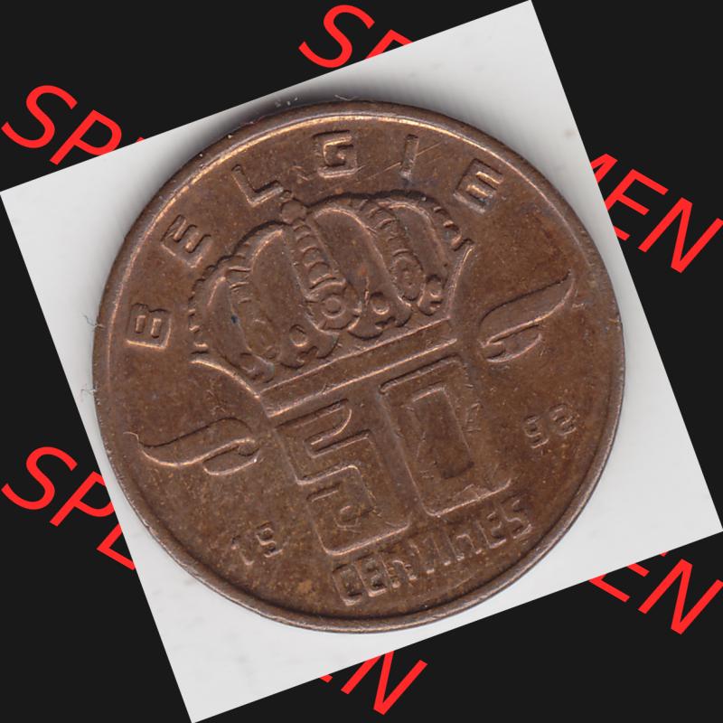 Münzen Belgien Umlaufmünze 1958-2001, 50 Centines 1992 Belgie. Vorderseite der alten belgischen Francs Umlaufmünze aus Belgien vor Einführung der Euromünzen in Belgien... Sammlung