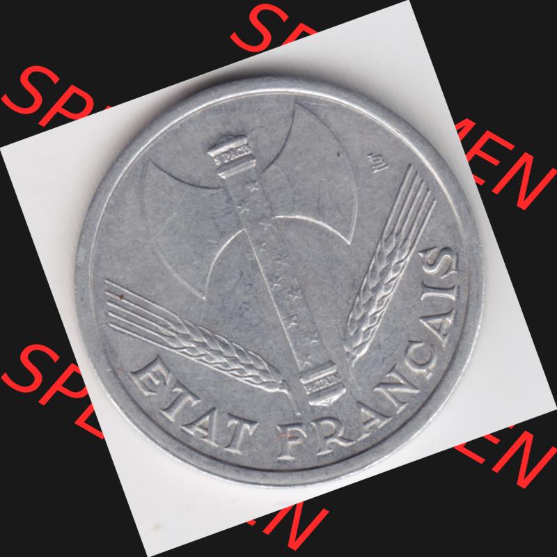 Münze Frankreich 1942-1944, 1 Franc, Franken 1943. Rückseite der alten französischen Umlaufmünze aus Frankreich in der Francs-Währung zum katalogisieren und... Sammlung