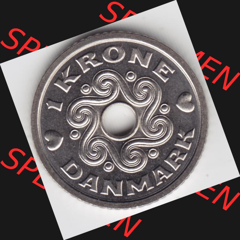 Münzen Dänemark Umlaufmünze 2006, 1 Krone. Vorderseite der alten dänischen Umlaufmünze aus Dänemark zum katalogisieren und verwalten im Münzen-Katalog Dänemark... Sammlung