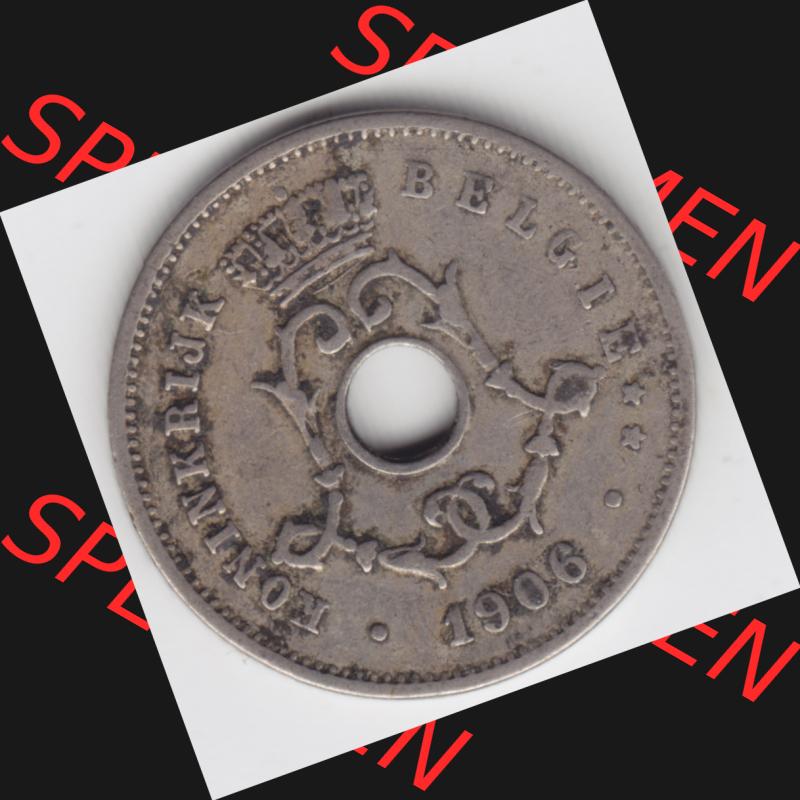Münzen Belgien Umlaufmünze 1904-1907, 5 Cen, Centimes Koninkrijk Belgie. Rückseite der alten belgischen Francs Umlaufmünze aus Belgien vor Einführung der Euromünzen... Sammlung