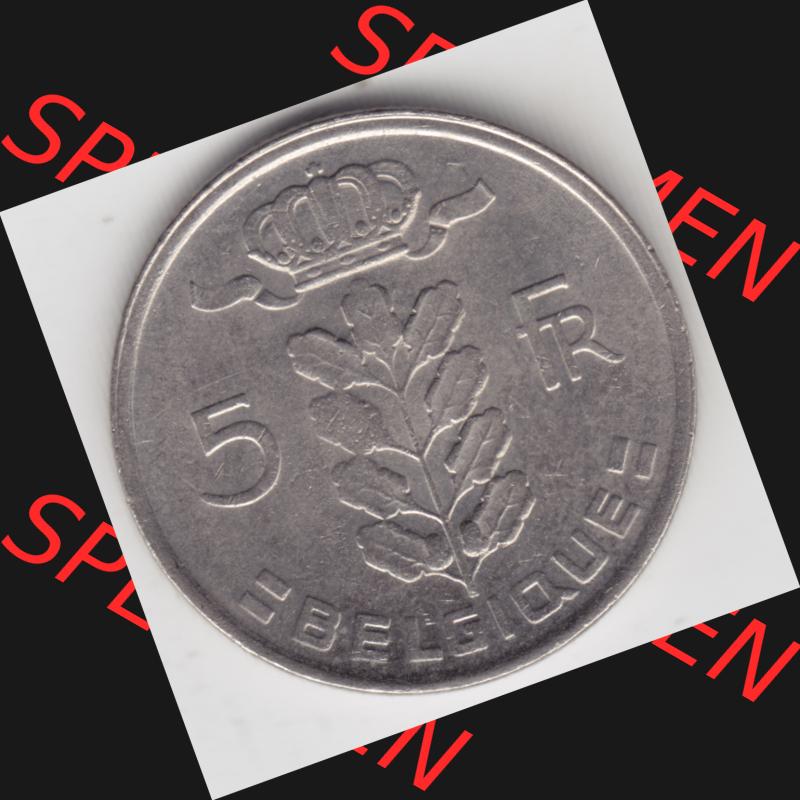 Münzen Belgien Umlaufmünze 1948-1981, 5 Francs 1977 Belgique. Vorderseite der alten belgischen Francs Umlaufmünze aus Belgien vor Einführung der Euromünzen in Belgien... Sammlung