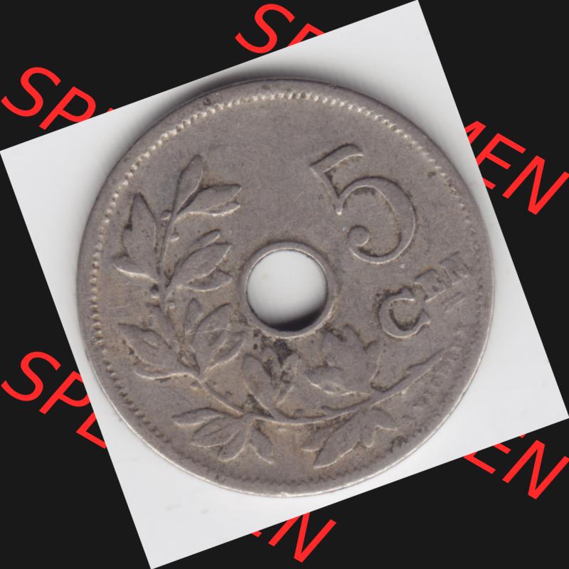 Münzen Belgien Umlaufmünze 1904-1907, 5 Cen, Centimes Koninkrijk Belgie. Vorderseite der alten belgischen Francs Umlaufmünze aus Belgien vor Einführung der Euromünzen... Sammlung