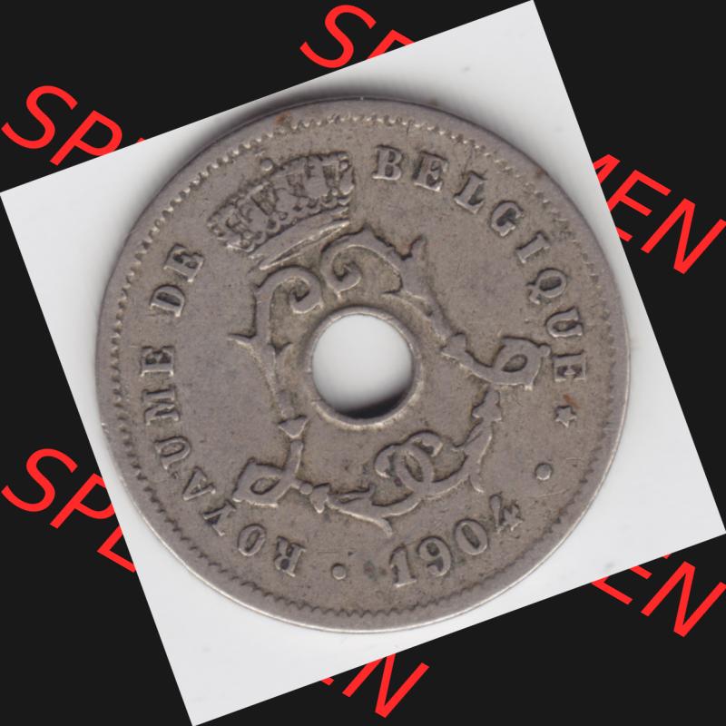 Münzen Belgien Umlaufmünze 1904-1907, 5 Ces, Centimes Koninkrijk Belgie. Rückseite der alten belgischen Francs Umlaufmünze aus Belgien vor Einführung der Euromünzen... Sammlung
