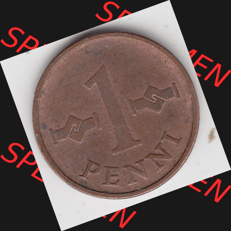 Münzen Finnland, SUOMI Umlaufmünze 1963-1969, 1 Penni 1963. Vorderseite der alten finnischen Umlaufmünze aus Finnland SUOMI zum katalogisieren und verwalten im Münzen-Katalog... Sammlung
