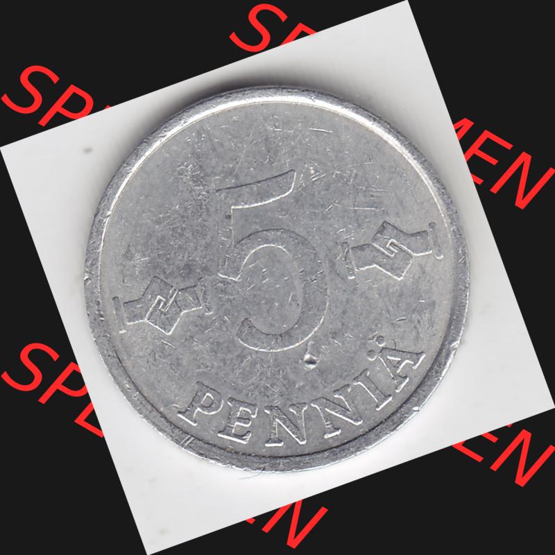 Münzen Finnland, SUOMI Umlaufmünze 1977-1990, 5 Penniä 1979. Vorderseite der alten finnischen Umlaufmünze aus Finnland SUOMI zum katalogisieren und verwalten im Münzen-Katalog... Sammlung