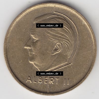 Münzen Belgien Umlaufmünze 1994-2001, 5 Francs 1994 Belgie. Rückseite der alten belgischen Francs Umlaufmünze aus Belgien vor Einführung der Euromünzen in Belgien... Sammlung