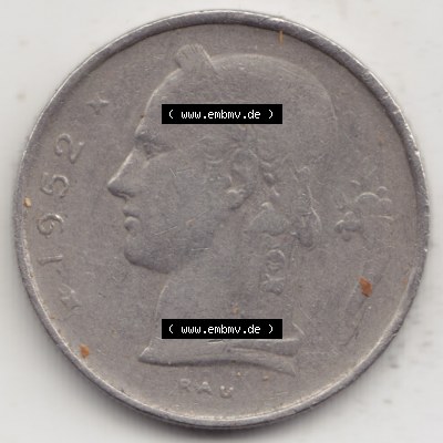 Münzen Belgien Umlaufmünze 1950-1988, 1 Francs-Franken 1952 Belgique. Rückseite der alten belgischen Francs Umlaufmünze aus Belgien vor Einführung der Euromünzen... Sammlung