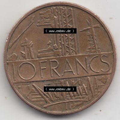 Münze Frankreich 1974-1987, 10 Franken-Francs 1984. Vorderseite der alten französischen Umlaufmünze aus Frankreich in der Francs-Währung zum katalogisieren und verwalten... Sammlung