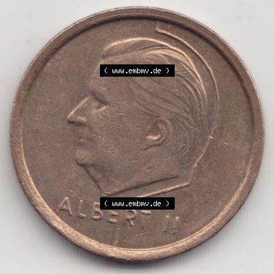 Münzen Belgien Umlaufmünze 1994-2001, 20 Francs 1994 Belgique. Rückseite der alten belgischen Francs Umlaufmünze aus Belgien vor Einführung der Euromünzen in... Sammlung