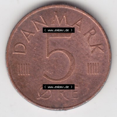 Münzen Dänemark Umlaufmünze 1982-1988, 5 Öre 1982 Kursmünzen. Vorderseite der alten dänischen Umlaufmünze aus Dänemark zum katalogisieren und verwalten... Sammlung
