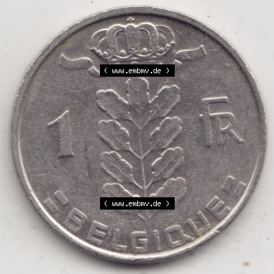 Münzen Belgien Umlaufmünze 1950-1988, 1 Francs-Franken 1979 Belgique. Vorderseite der alten belgischen Francs Umlaufmünze aus Belgien vor Einführung der Euromünzen... Sammlung