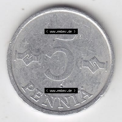 Münzen Finnland, SUOMI Umlaufmünze 1977-1990, 5 Penniä 1979. Vorderseite der alten finnischen Umlaufmünze aus Finnland SUOMI zum katalogisieren und verwalten im Münzen-Katalog... Sammlung