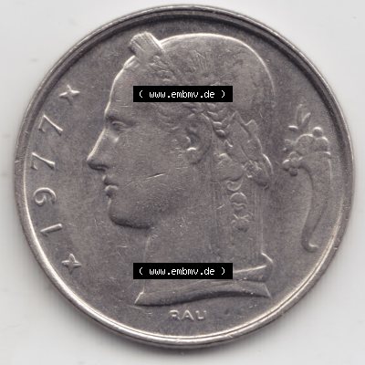 Münzen Belgien Umlaufmünze 1948-1981, 5 Francs 1977 Belgique, Bild mit Rückseite der Münze zum Download Sammlung