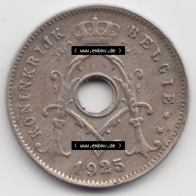 Münzen Belgien Umlaufmünze 1910-1931, 5 Cen, Centimes Koninkrijk Belgie. Rückseite der alten belgischen Francs Umlaufmünze aus Belgien vor Einführung der Euromünzen... Sammlung