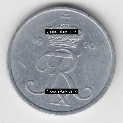 Münzen Dänemark Umlaufmünze 1956-1971, 1 Öre 1970 Kursmünze. Rückseite der alten dänischen Umlaufmünze aus Dänemark zum katalogisieren und verwalten... Sammlung