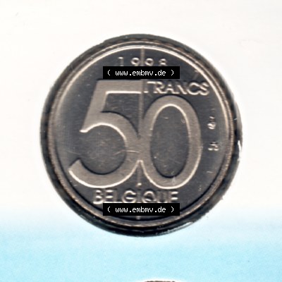 Münzen Belgien Umlaufmünze Münzsatz Sabena 1998, 50 Francs. Vorderseite der alten belgischen Francs Umlaufmünze aus Belgien vor Einführung der Euromünzen in Belgien... Sammlung