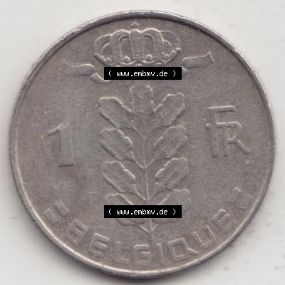 Münzen Belgien Umlaufmünze 1950-1988, 1 Francs-Franken 1977 Belgique. Vorderseite der alten belgischen Francs Umlaufmünze aus Belgien vor Einführung der Euromünzen... Sammlung