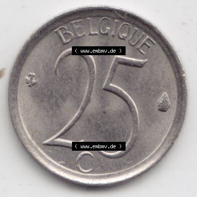 Münzen Belgien Umlaufmünze 1964-1975, 25 Centimes 1975 Belgique. Vorderseite der alten belgischen Francs Umlaufmünze aus Belgien vor Einführung der Euromünzen in Belgien... Sammlung