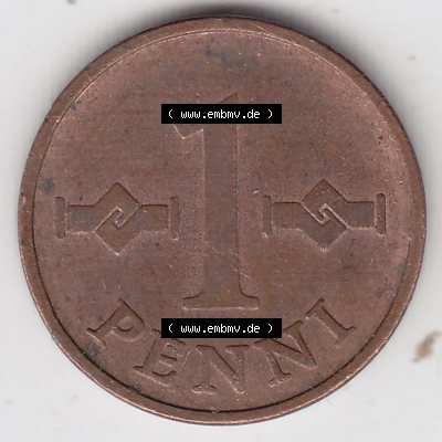 Münzen Finnland, SUOMI Umlaufmünze 1963-1969, 1 Penni 1963. Vorderseite der alten finnischen Umlaufmünze aus Finnland SUOMI zum katalogisieren und verwalten im Münzen-Katalog... Sammlung