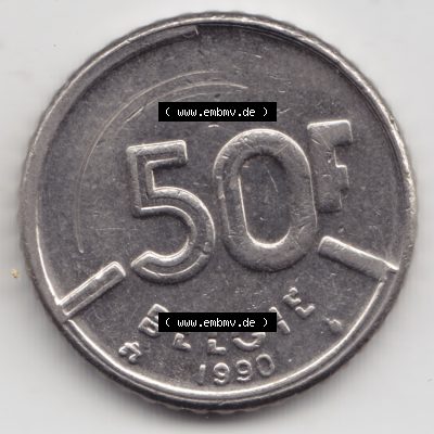 Münzen Belgien Umlaufmünze 1987-1993, 50 Francs 1990 Belgie. Vorderseite der alten belgischen Francs Umlaufmünze aus Belgien vor Einführung der Euromünzen in Belgien... Sammlung