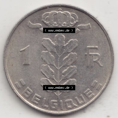 Münzen Belgien Umlaufmünze 1950-1988, 1 Francs-Franken 1976 I. Belgique. Vorderseite der alten belgischen Francs Umlaufmünze aus Belgien vor Einführung der Euromünzen... Sammlung