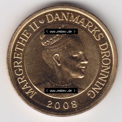 Münzen Dänemark Umlaufmünze 2008, 10 Kroner, Kronen. Rückseite der alten dänischen Umlaufmünze aus Dänemark zum katalogisieren und verwalten im Münzen-Katalog... Sammlung