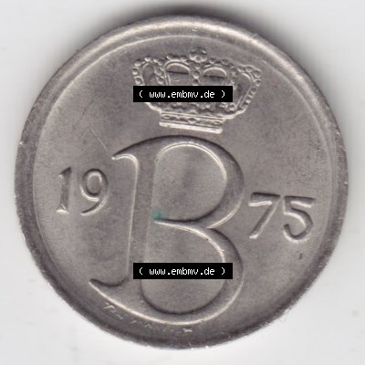 Münzen Belgien Umlaufmünze 1964-1975, 25 Centimes 1975 Belgique. Rückseite der alten belgischen Francs Umlaufmünze aus Belgien vor Einführung der Euromünzen in... Sammlung