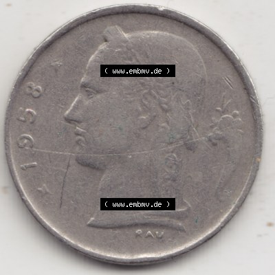 Münzen Belgien Umlaufmünze 1950-1988, 1 Francs-Franken 1958 Belgique, Bild mit Rückseite der Münze zum Download Sammlung