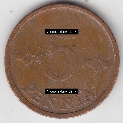 Münzen Finnland, SUOMI Umlaufmünze 1963-1977, 5 Penniä 1971. Vorderseite der alten finnischen Umlaufmünze aus Finnland SUOMI zum katalogisieren und verwalten im Münzen-Katalog... Sammlung
