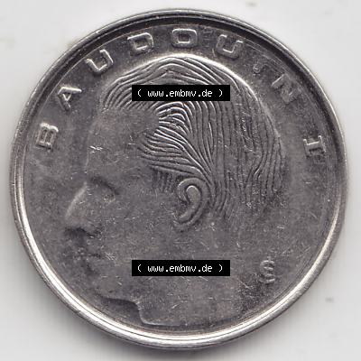 Münzen Belgien Umlaufmünze 1989-1993, 1 Franc 1989 Belgique. Rückseite der alten belgischen Francs Umlaufmünze aus Belgien vor Einführung der Euromünzen in Belgien... Sammlung