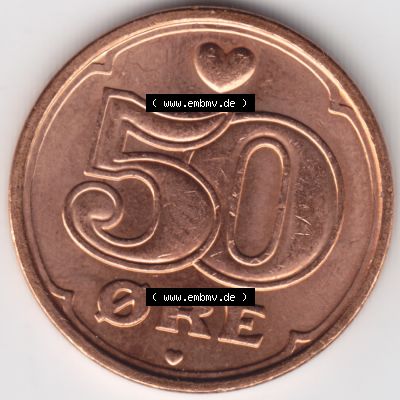 Münzen Dänemark Umlaufmünze 2007 50 Öre. Vorderseite der alten dänischen Umlaufmünze aus Dänemark zum katalogisieren und verwalten im Münzen-Katalog Dänemark... Sammlung