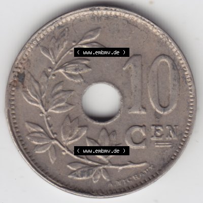 Münzen Belgien Umlaufmünze 1920-1930, 10 Cen, Centimes, Koninkrijk Belgie. Vorderseite der alten belgischen Francs Umlaufmünze aus Belgien vor Einführung der... Sammlung