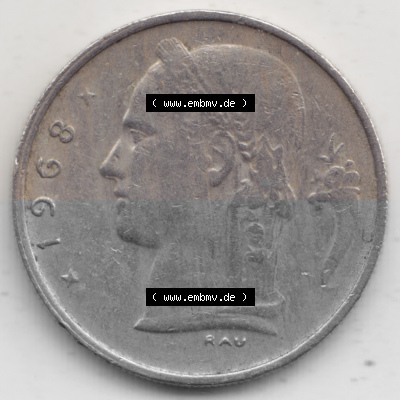 Münzen Belgien Umlaufmünze 1950-1988, 1 Francs-Franken 1968 Belgie, Bild mit Rückseite der Münze zum Download Sammlung