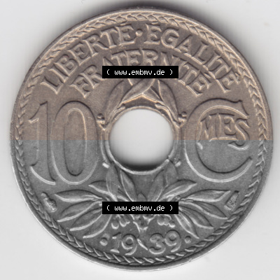 Umlaufmünze 10 Cmes - Centimes - Cent aus Frankreich in der Francs-Währung Sammlung