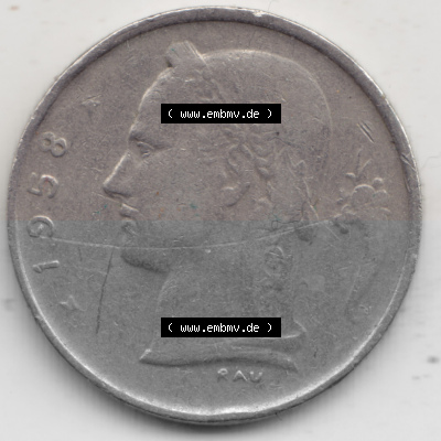 Münzen Belgien Umlaufmünze 1950-1988, 1 Francs-Franken 1958 Belgique, Bild mit Rückseite der Münze zum Download Sammlung