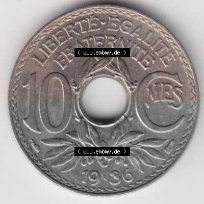 Umlaufmünze 10 Cmes - Centimes - Cent aus Frankreich in der Francs-Währung Sammlung