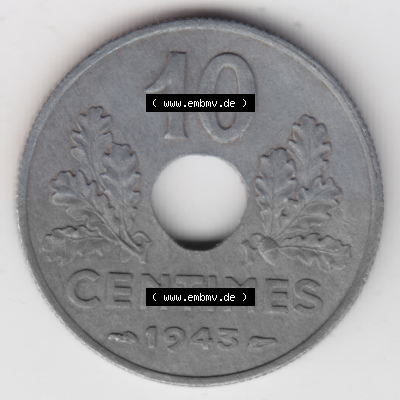 Umlaufmünze 10 Cmes - Centimes - Cent aus Frankreich in der Francs-Währung Sammlung