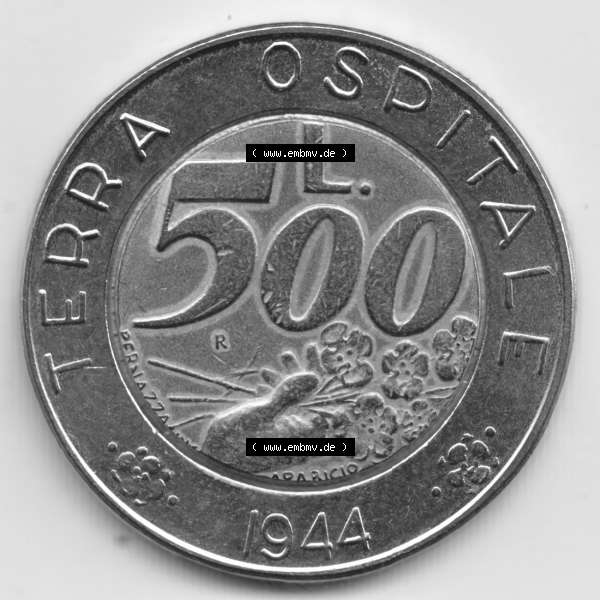 Grau bzw. s/w Münzen San Marino Gedenkmünze 1991-1991, 500 Lire Münze. Wappen der 500 Lire Gedenkmünzen von San Marino Eurovorläufer als Bildmaterial im online Katalog und Datenbank... Sammlung Graustufen