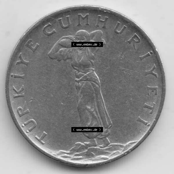 Grau bzw. s/w Münzen Türkei Umlaufmünze 1960-1966, 25 Kurus. Rückseite der Münze der Türkei als Bildmaterial für Sammler und Münzen-Webseiten hier im online Katalog... Sammlung Graustufen