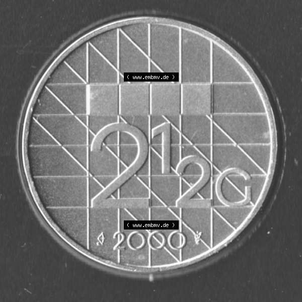 Grau bzw. s/w Münzen Niederlande Umlaufmünze 1982-2000, 2.50 Gulden, Bild mit Vorderseite der Münze als Bildmaterial Sammlung Graustufen